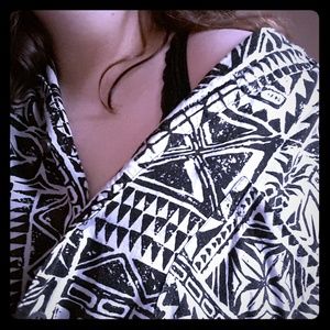 Black and white oversized Hawaiian shirt.